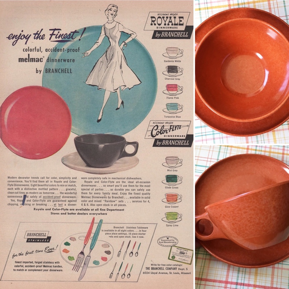 Color-Flyte Branchell Melmac Cup & Saucer Set